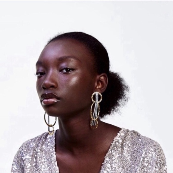 Anthropologie Gold Plated Crystal Chandelier Long Convertible Drop Earrings - Picture 2 of 11